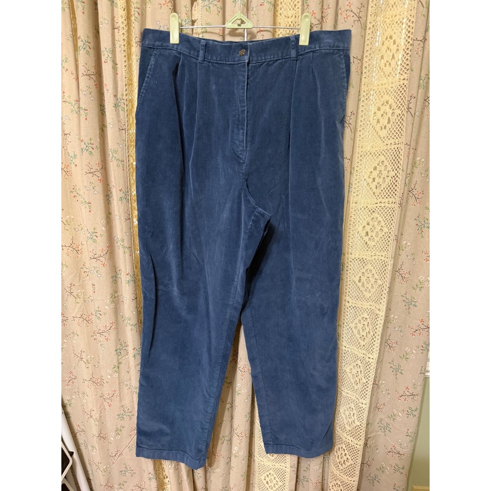 LL Bean Blue Corduroy Pleated High Rise Pants Womens 18 Reg